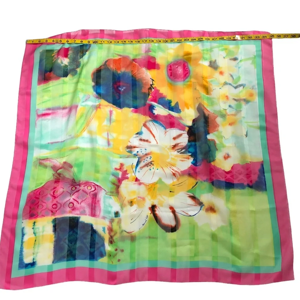 $15 or 2/$20 Vintage Multicolor Scarf With Abstract Floral Design - 35” Square